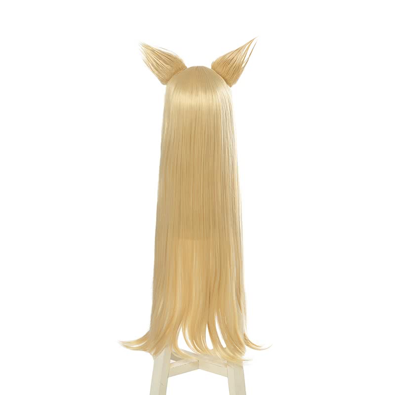 LOL KDA Ahri Long Straight Blonde Cosplay Wigs With Ears - lemailwigs