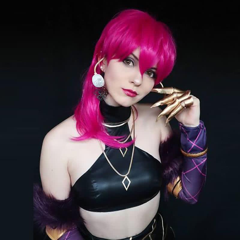 LOL KDA Evelynn Long Braid Hot Pink Cosplay Wigs - lemailwigs