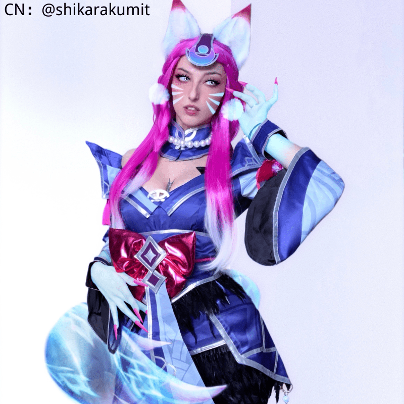 LOL Snow Moon Ahri Rose Red Gradient White Cosplay Wig - lemailwigs