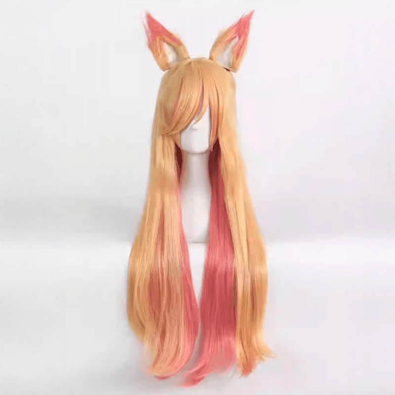 LOL Star Guardians Ahri Cosplay Wigs Synthetic Long Blonde Mixed Pink Curly Women Hair Wigs - lemailwigs