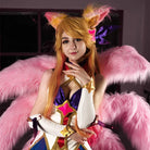 LOL Star Guardians Ahri Cosplay Wigs Synthetic Long Blonde Mixed Pink Curly Women Hair Wigs - lemailwigs