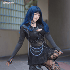 Lolita Black Mixed Blue Long Curly Cosplay Wigs - lemailwigs