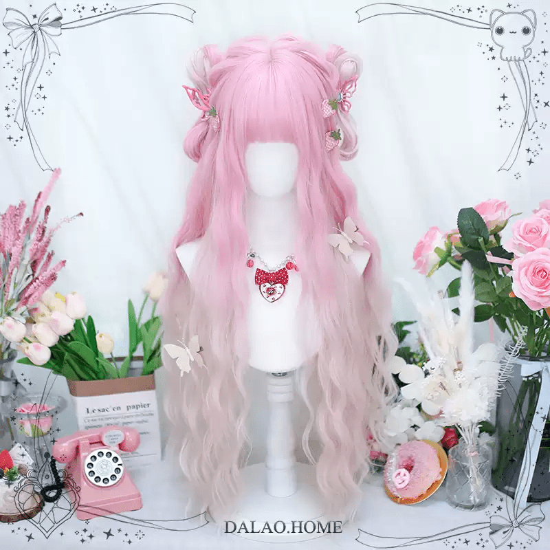 Lolita Peach Sweet Wine Pink Natural Long Curly Wig - lemailwigs