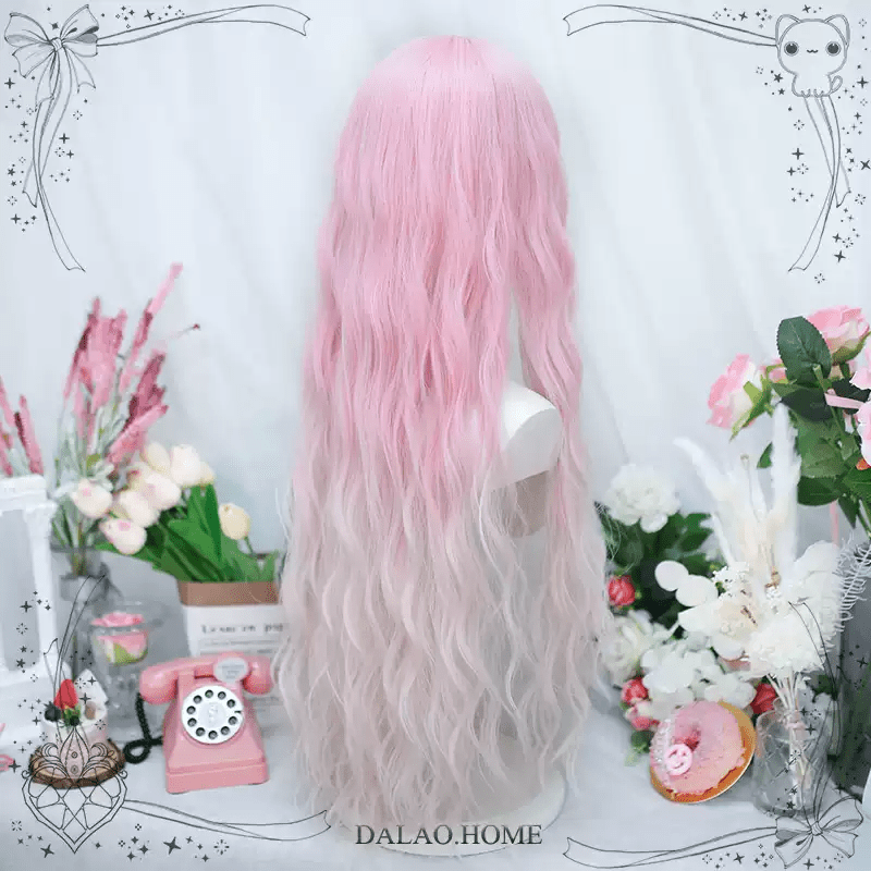 Lolita Peach Sweet Wine Pink Natural Long Curly Wig - lemailwigs