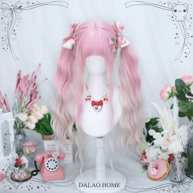 Lolita Peach Sweet Wine Pink Natural Long Curly Wig - lemailwigs