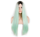 Long Straight Black to Green Mint Ombre Synthetic Hair Wigs For Women - lemailwigs