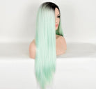 Long Straight Black to Green Mint Ombre Synthetic Hair Wigs For Women - lemailwigs