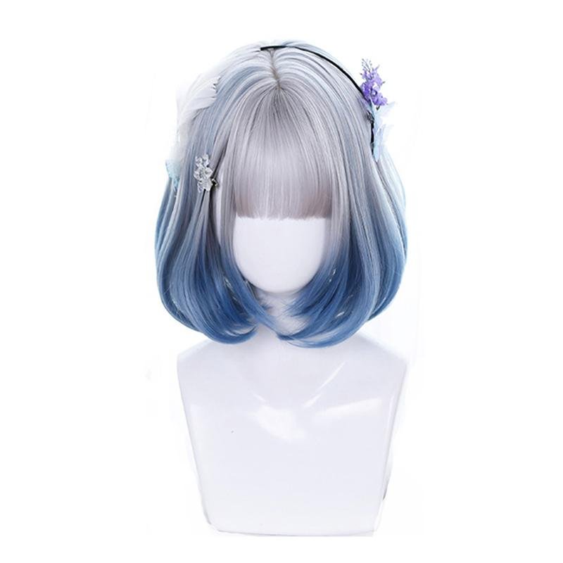 Mixed Blue Bob Lolita Wigs with Bangs Short Harajuku Pink Black Cosplay Wigs - lemailwigs