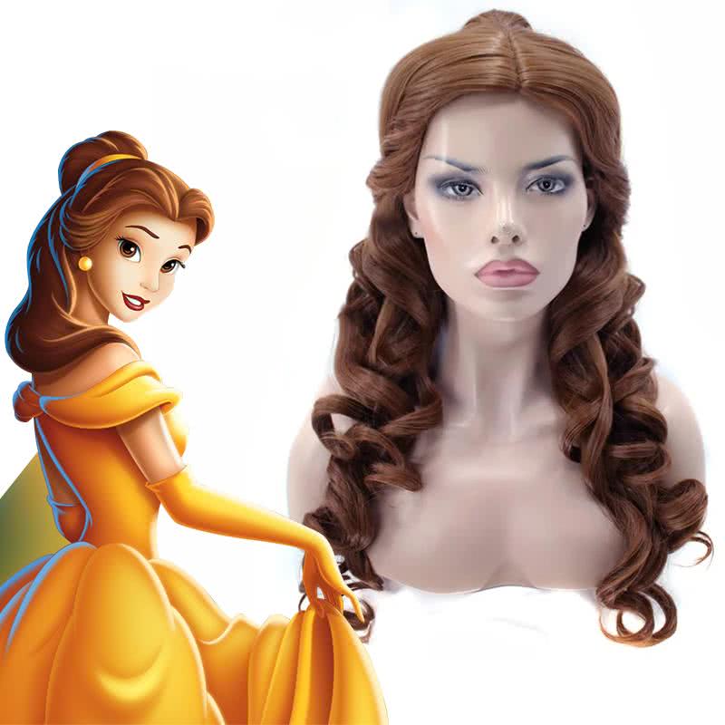 Movie Beauty and the Beast Belle Long Curly Brown Ponytail Cosplay Wigs - lemailwigs