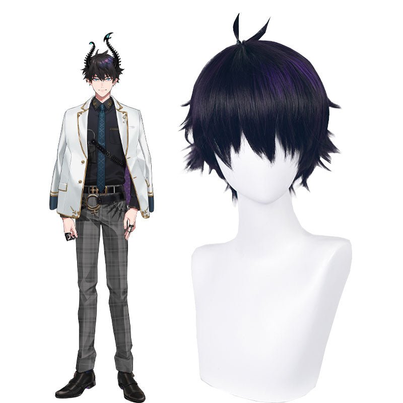 Nijisanji Vtuber Ren Zotto Black Mixed Purple Cosplay Wigs - lemailwigs