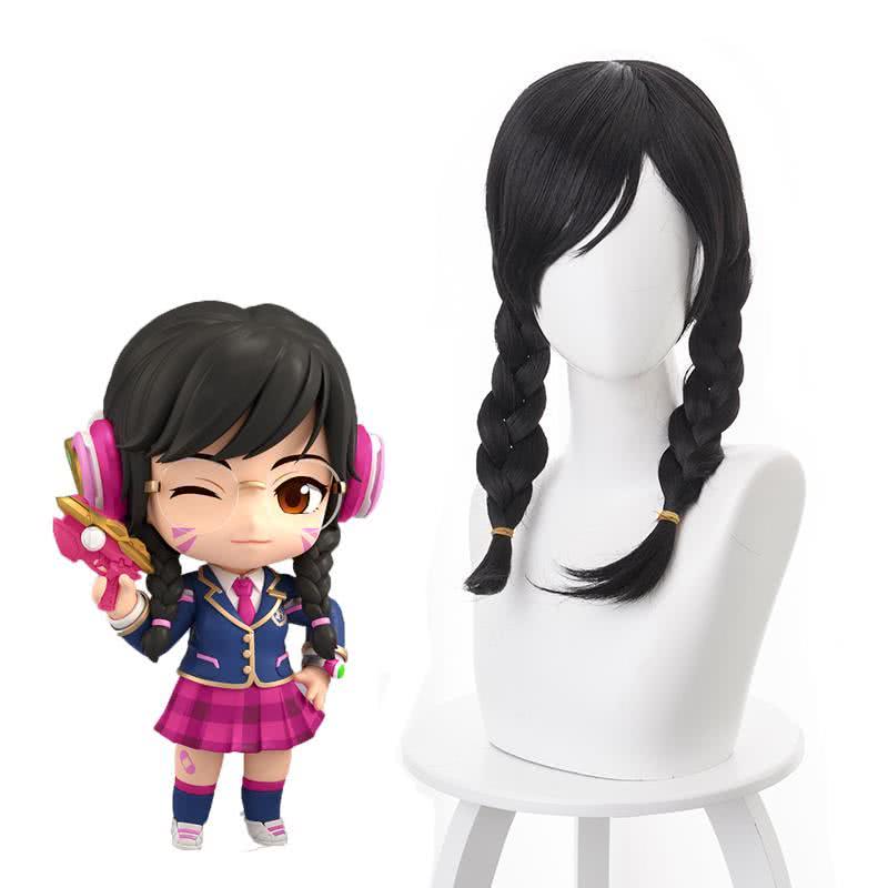 OW Academy D?Va Hana Song Long Black ponytail Cosplay Wigs - lemailwigs