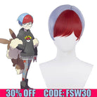 Pokemon Scarlet and Violet Penny Blue Mixed Red Cosplay Wig - lemailwigs