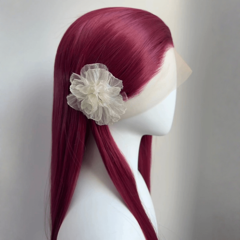 Red 7 Colors 13×4 Hand Hook 80cm Long Straight Front Lace Wigs - lemailwigs