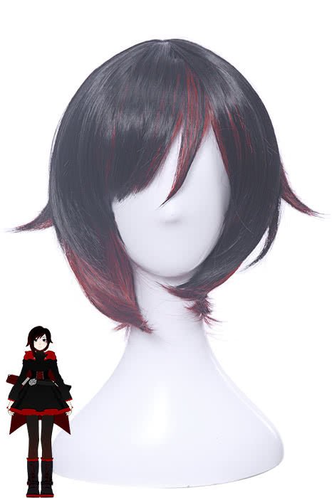 RWBY Ruby Rose Red Mixed Black Synthetic Short Cosplay Wigs - lemailwigs