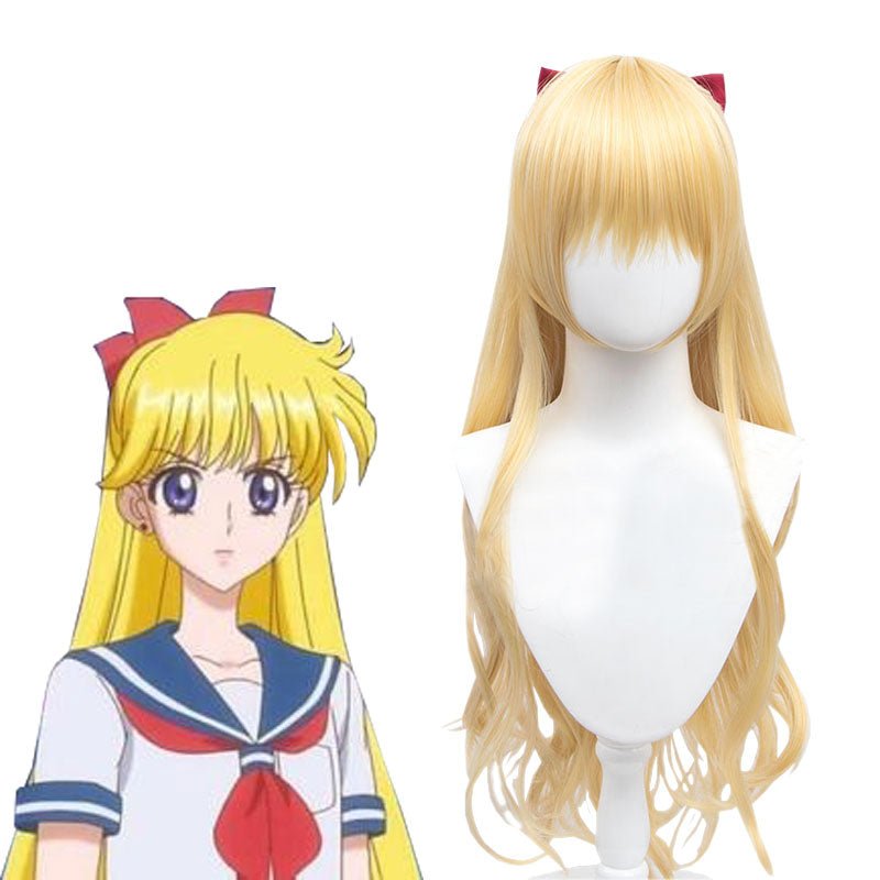 Sailor Moon Minako Aino Bows Golden Long Cosplay Wig - lemailwigs