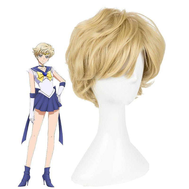Sailor Moon Tenoh Haruka 25cm Short Golden Curly Cosplay Wigs - lemailwigs