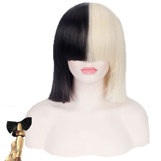 Singer Sia Short Straight Black Mixed Blonde Fashion Cosplay Hair Wigs - lemailwigs
