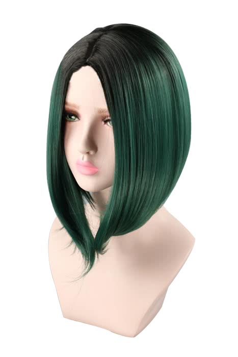 Synthetic Fashion Hair Wigs Black Gradient Green Short Straight Wigs for Women - lemailwigs