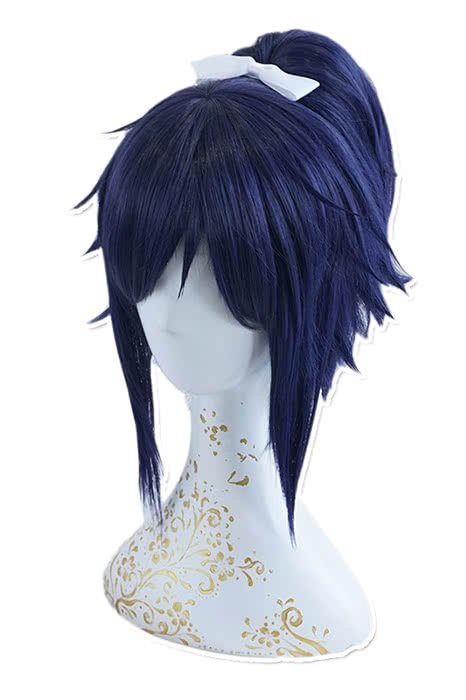 Touken Ranbu Yamato no kami Yasusada Dark Blue Purple Synthetic Hair Ponytail Medium Long Straight Cosplay Wigs - lemailwigs