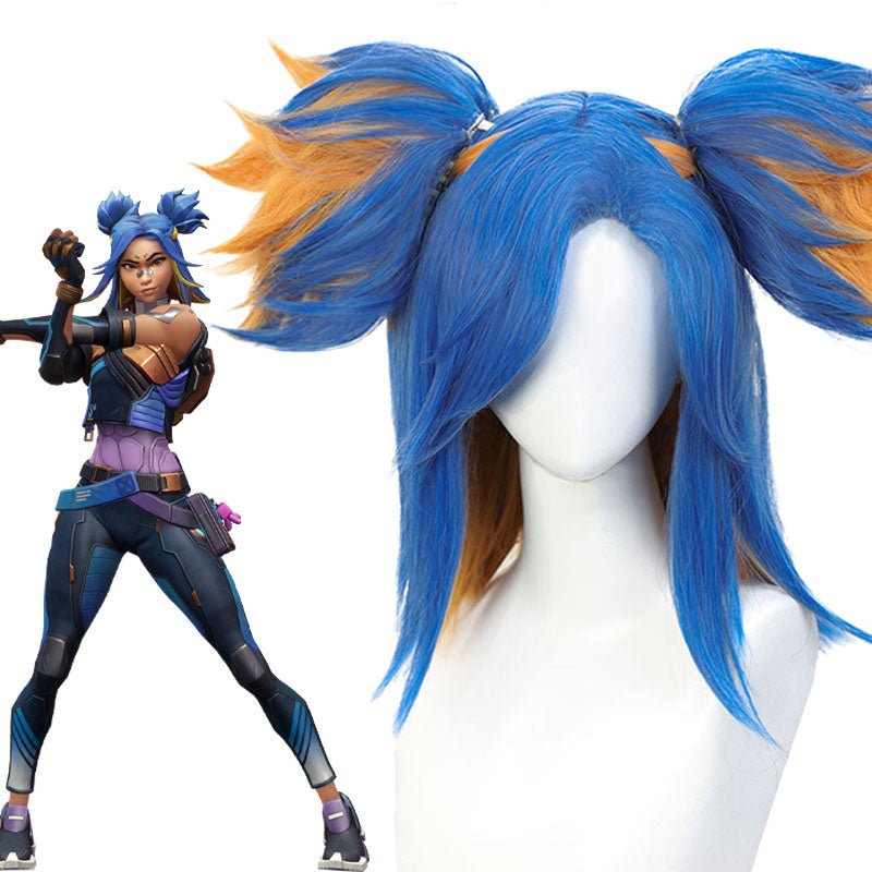 Valorant Neon Blue Mixed Orange Cosplay Wigs - lemailwigs