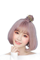 Women Fashion Hair Multi Color Bob Bobo Style Synthetic Fashion Wigs with Thin Air Bangs - lemailwigs