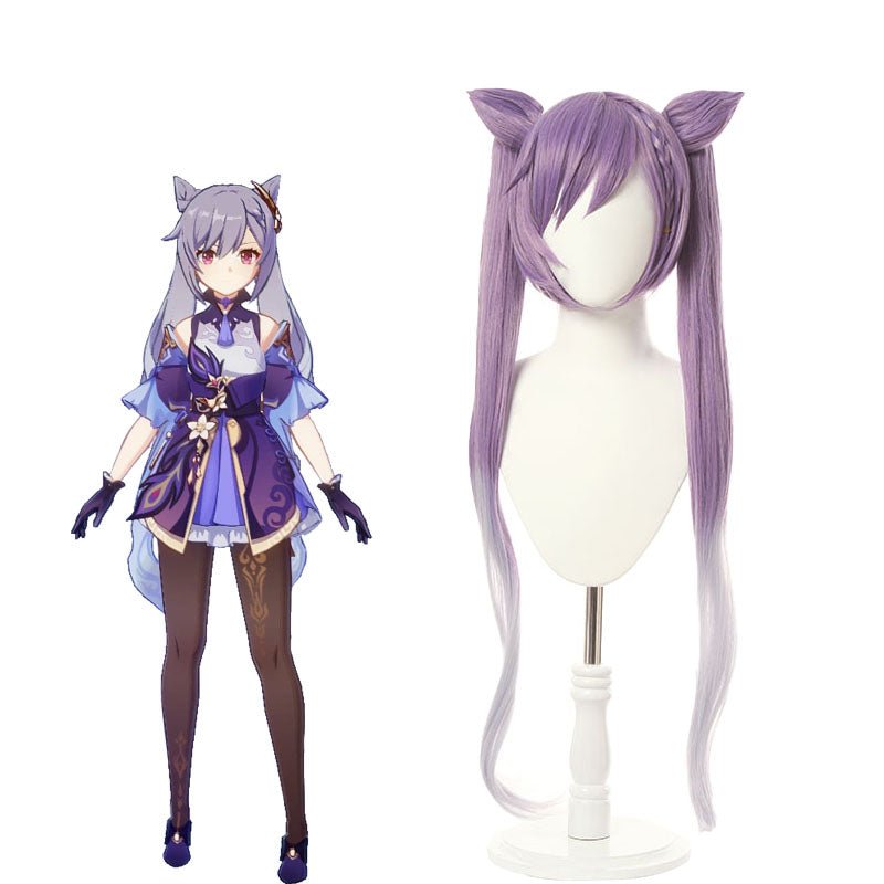 Game Genshin Impact Keqing Long Mixed Purple Ponytail Cosplay Wigs With Ears - lemailwigs