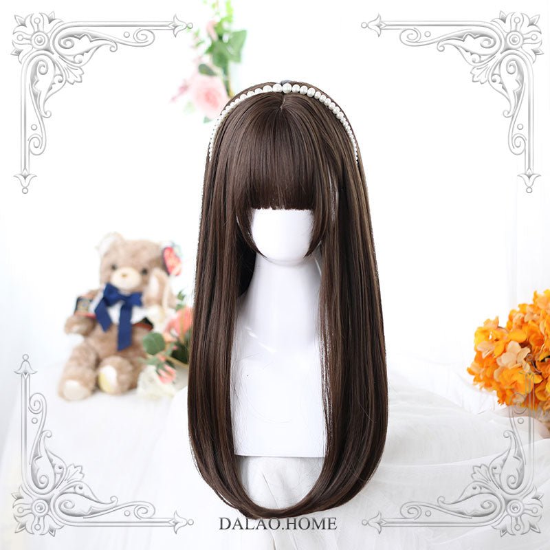 Harajuku Soft Girl Brown and black Long Straight Lolita Wig - lemailwigs