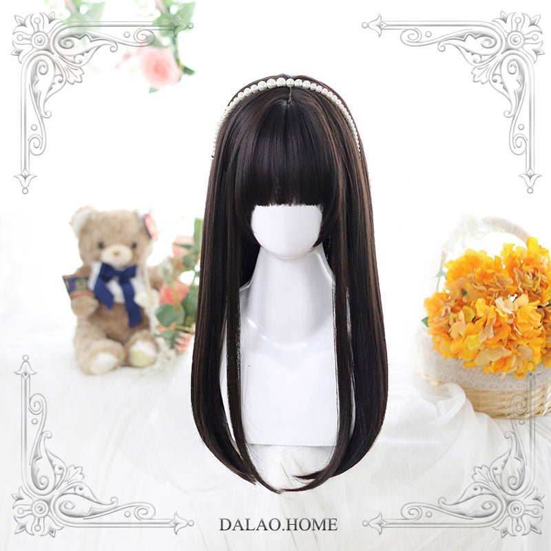 Harajuku Soft Girl Brown and black Long Straight Lolita Wig - lemailwigs