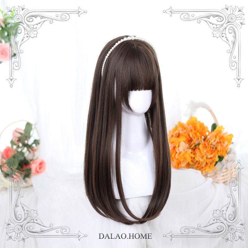 Harajuku Soft Girl Brown and black Long Straight Lolita Wig - lemailwigs
