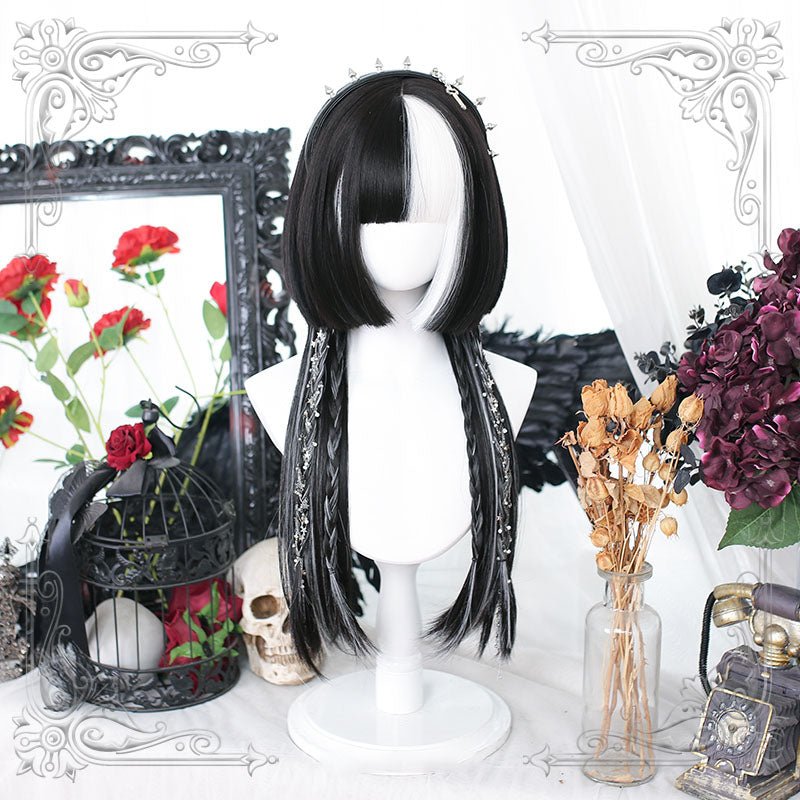 Lolita Black Mixed White Long Straight Cosplay Wig - lemailwigs