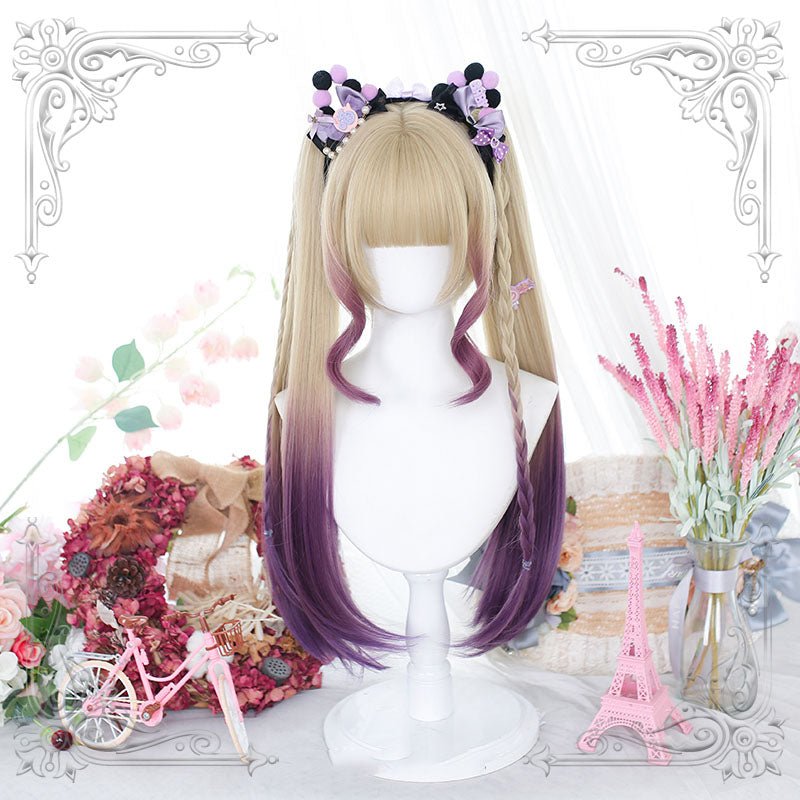 Lolita Blonde Mixed Purple Long Straight Cosplay Wig - lemailwigs